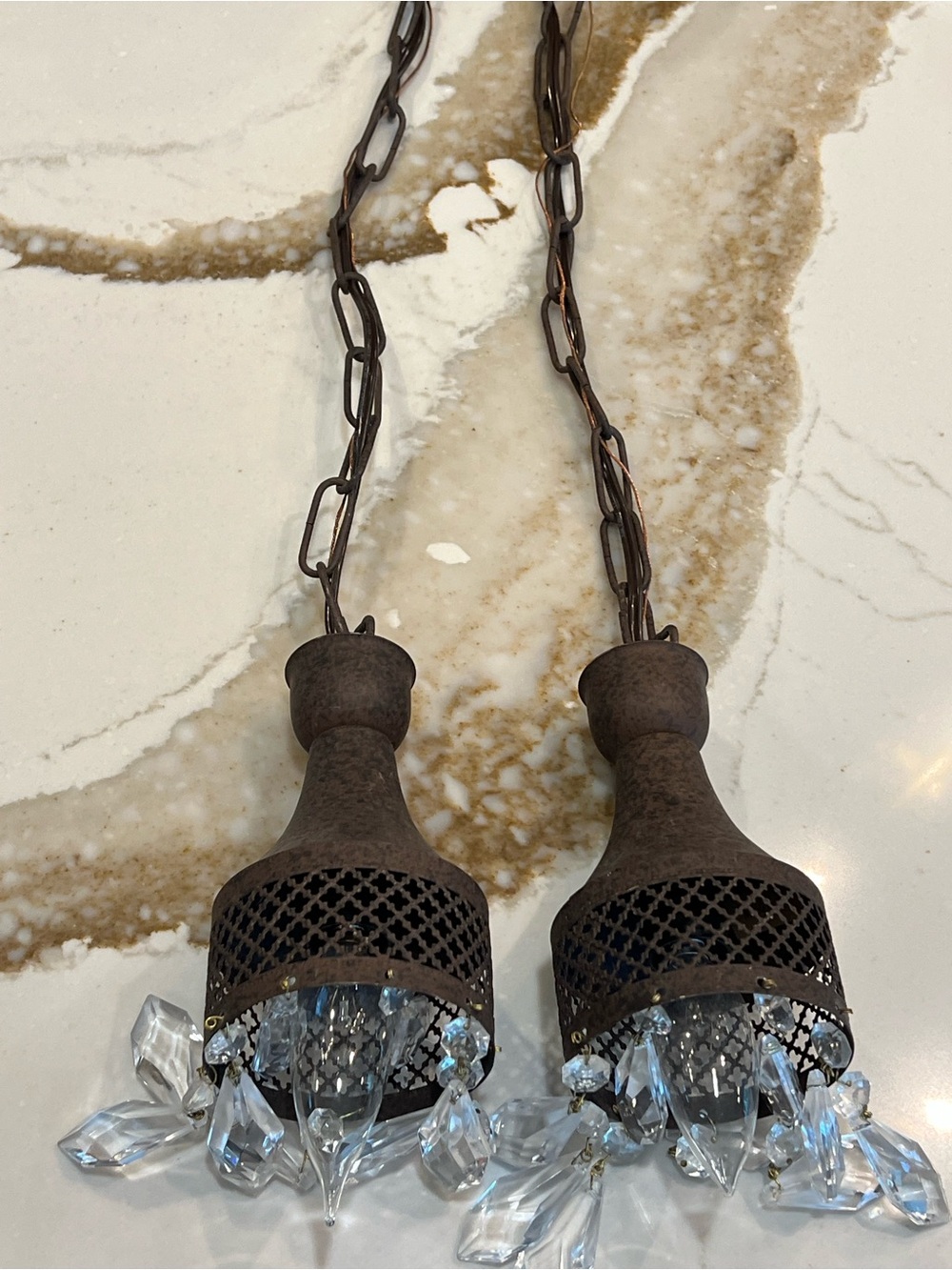 Two Arhaus Crystal Pendant Light Chandelier - Picture 4 of 7